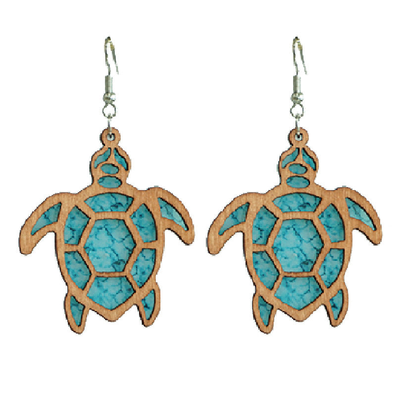 Wholesale 2 Pairs/Pack Summer Ocean Style Seahorse Butterfly Turtle Wooden Earrings